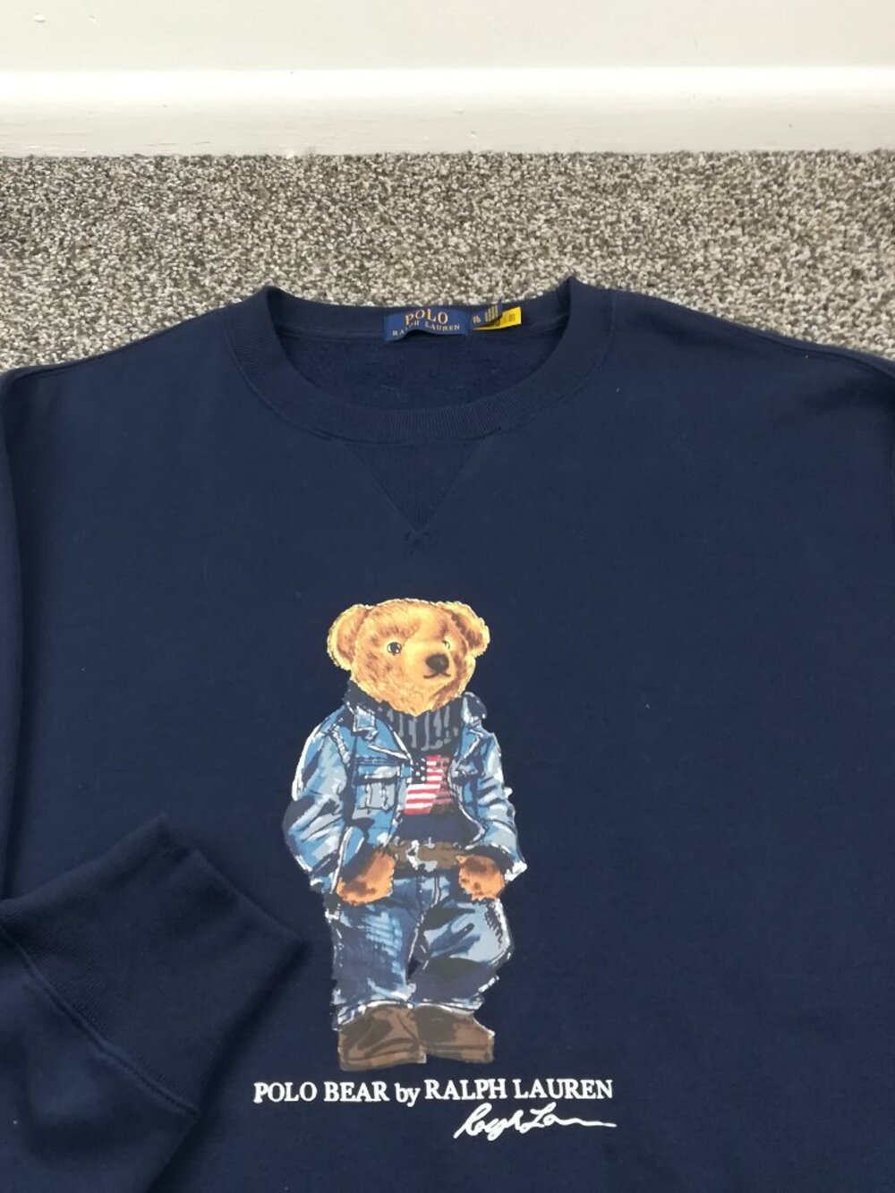 Polo Ralph Lauren Sweatshirt Denim USA Bear Navy Blue Mens XL NWOT?
